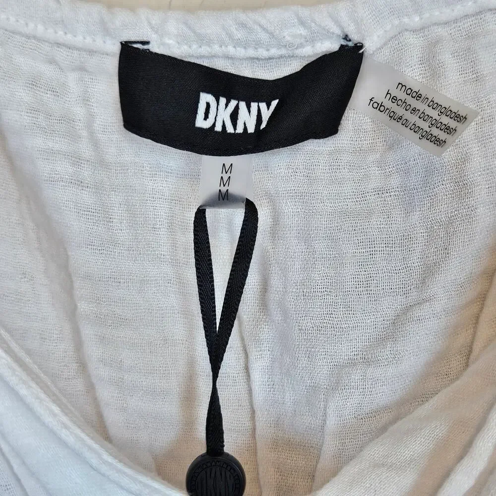 DKNY White V Neck Front Tie Maxi Dress Cover Up Women's Medium‎ Beach Pool